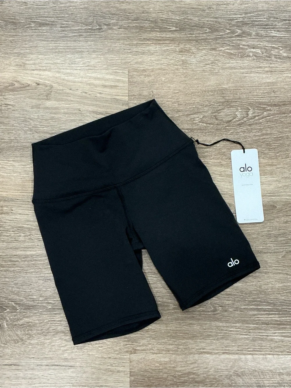 ALO Yoga Black High-Rise Bike Shorts with Logo
